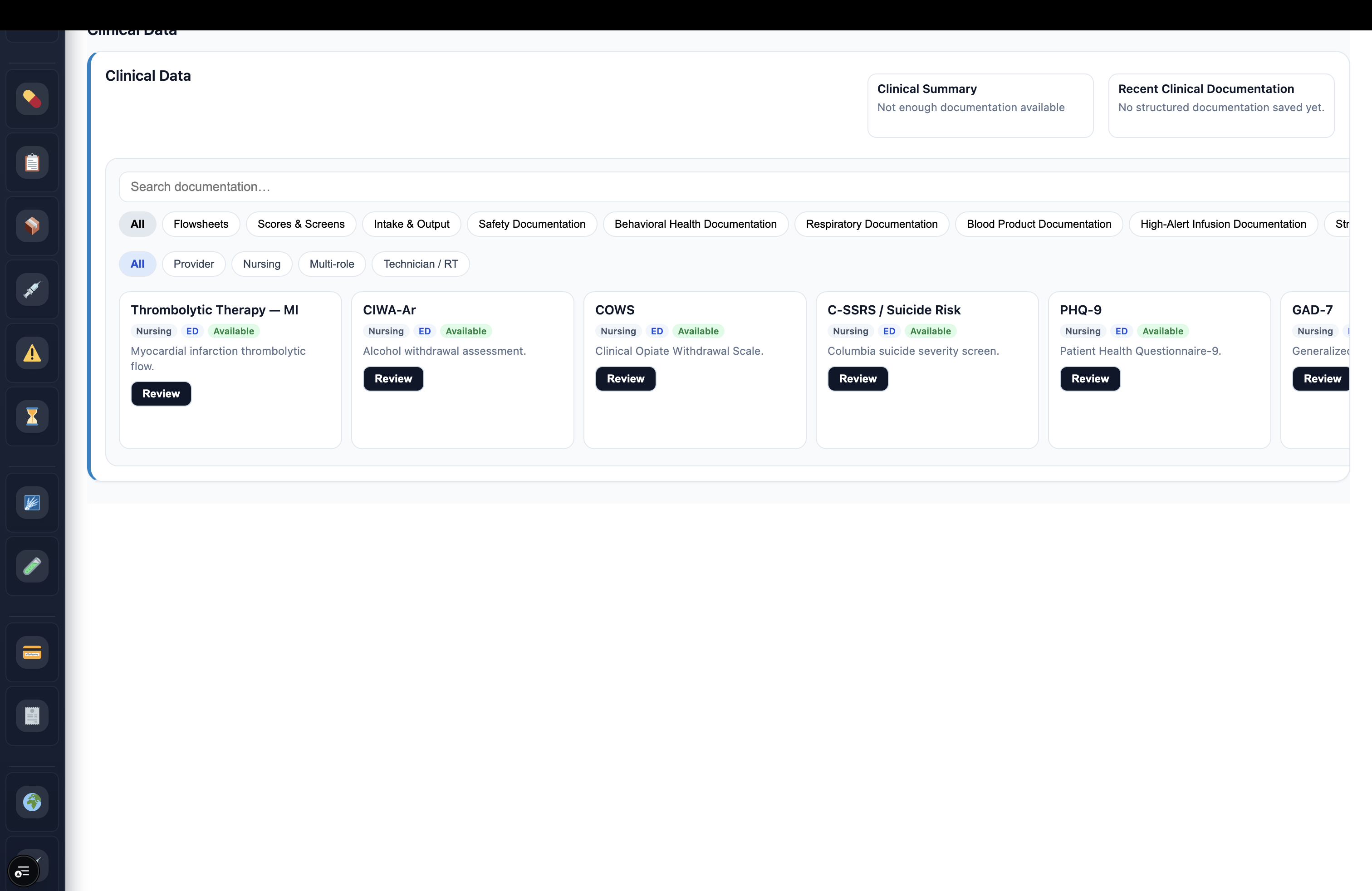 Medora structured clinical documentation with completed procedures, diagnoses, and timeline